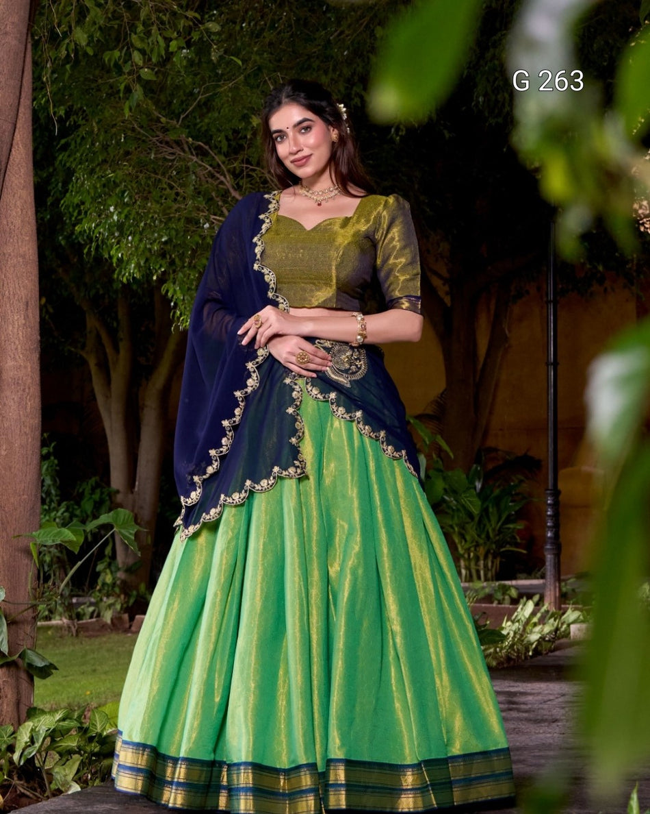 Kanchipuram Zari Work Lehenga with Sequins Dupatta – G 263 Navy Blue