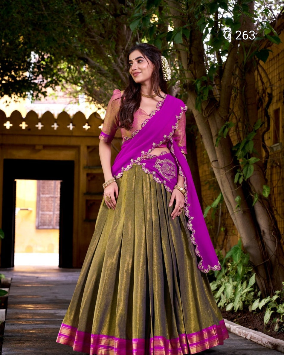 Kanchipuram Zari Work Lehenga with Sequins Dupatta – G 263 Pink