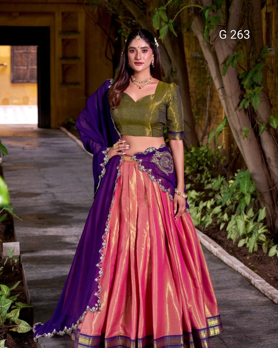 Kanchipuram Zari Work Lehenga with Sequins Dupatta – G 263 Purple