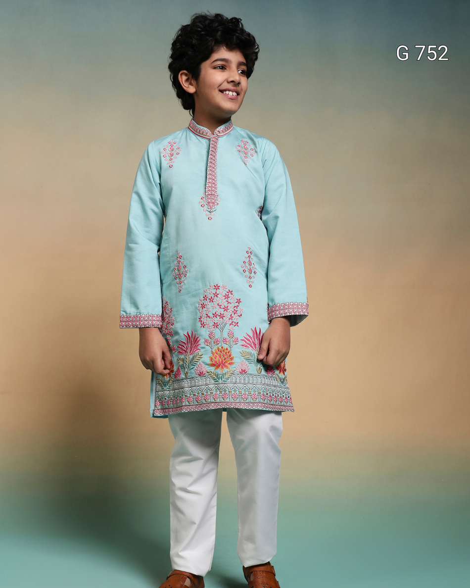 Premium Kids Kurta & Pant Set – Festive Viscose Silk & Cotton Outfit - G 752