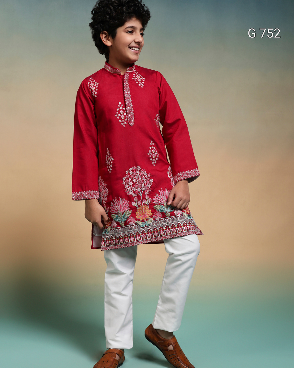 Premium Kids Kurta & Pant Set – Festive Viscose Silk & Cotton Outfit - G 752