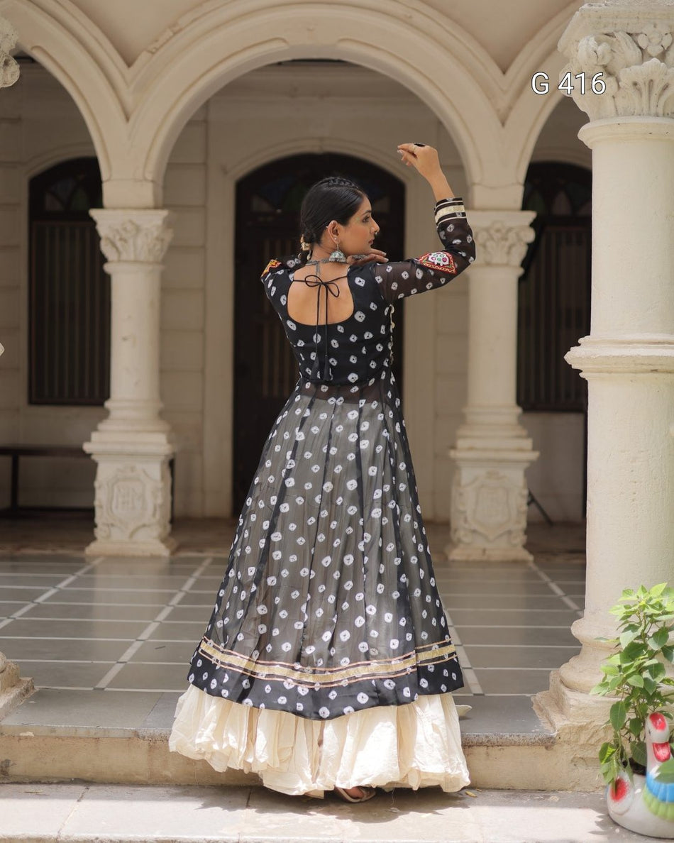 Kora Cotton Lehenga with Bandhani Kurti – G 416