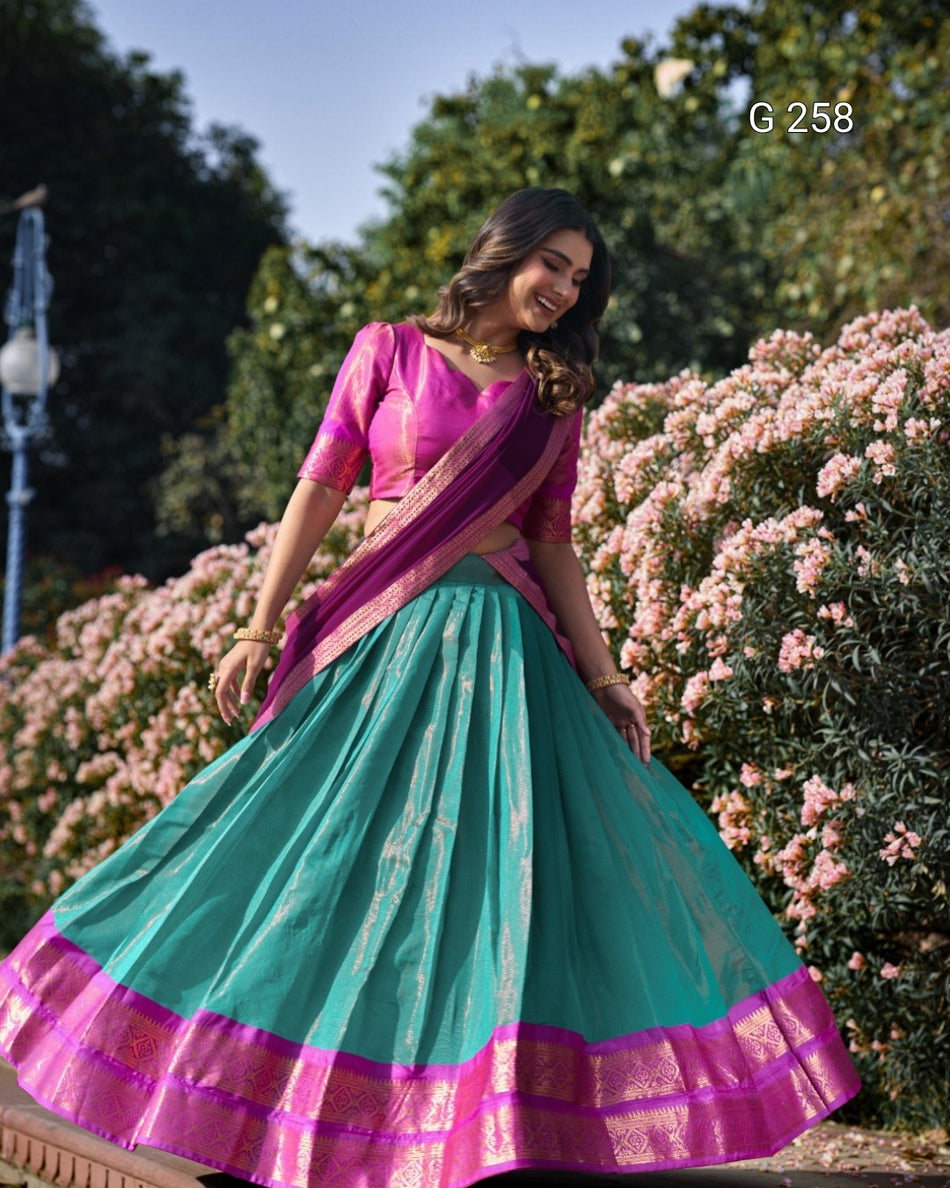 Zari Weaving Kanchipuram Lehenga with Lace Border – G 258
