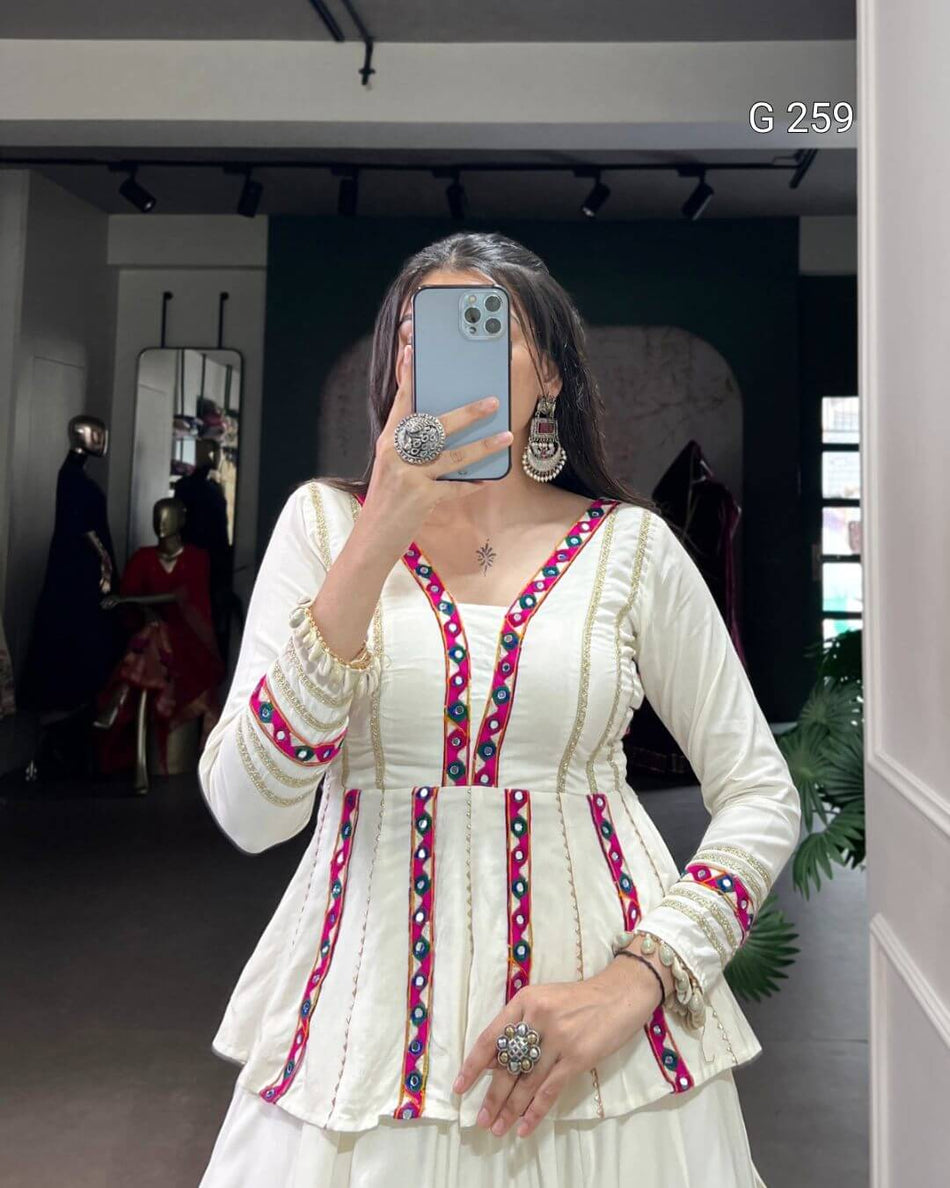 Embossed Design Pure Rayon Lehenga with Lace Touch Up – G 259 White