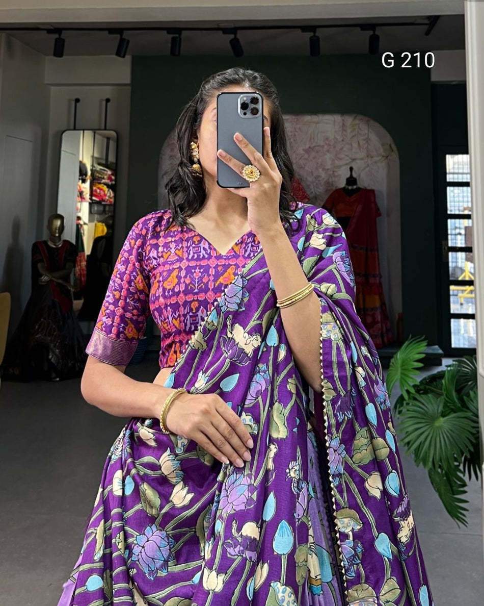 Pichwai Patola Print Tussar Silk Lehenga with Zari Weaving Border – G 210 Lavender