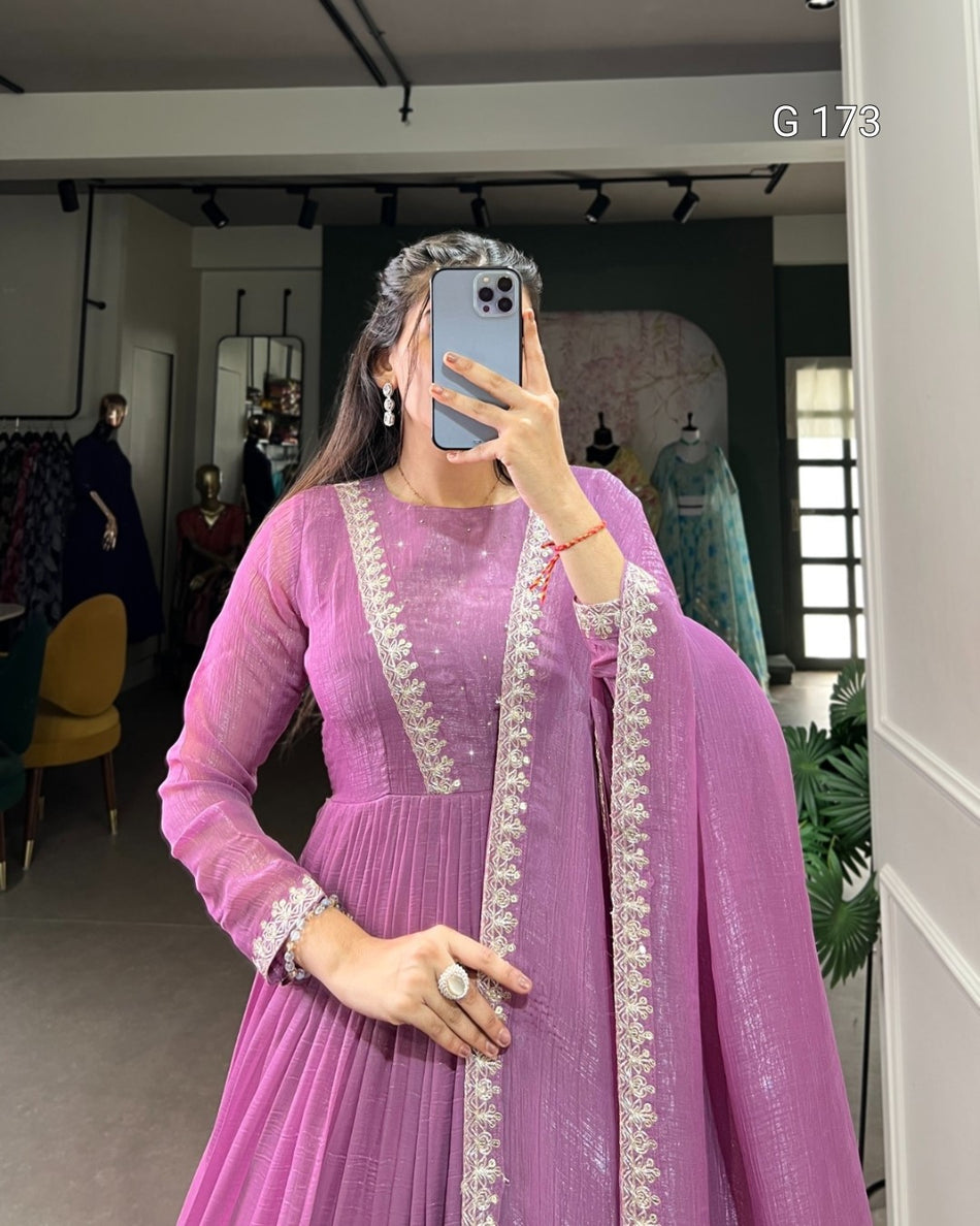 Lavender Silver Glory Gown with Hotfix Sequins & Thread Embroidery – G 173 Lavender