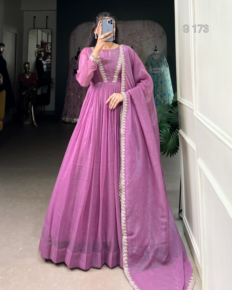 Lavender Silver Glory Gown with Hotfix Sequins & Thread Embroidery – G 173 Lavender