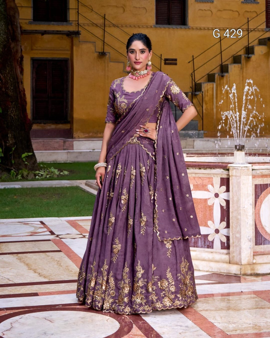 Chocolate Crush Lehenga with Sequins & Thread Embroidery – G 429 Lavender