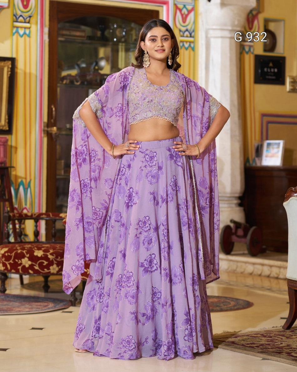Designer Cape Style Embroidered Lehenga Set - G 932