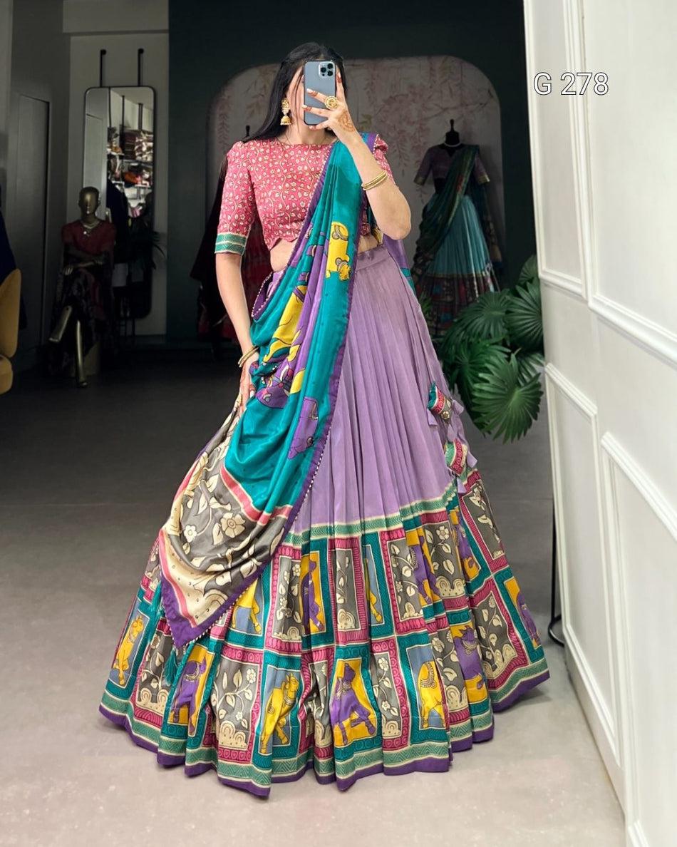 Tasar Silk Lehenga with Kalamkari Print & Gotta Patti Dupatta – G 278