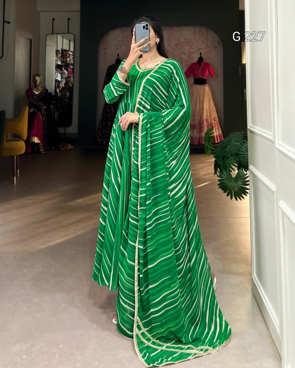 Leheriya Georgette Gown with Lace Touch Up – G 227 Green