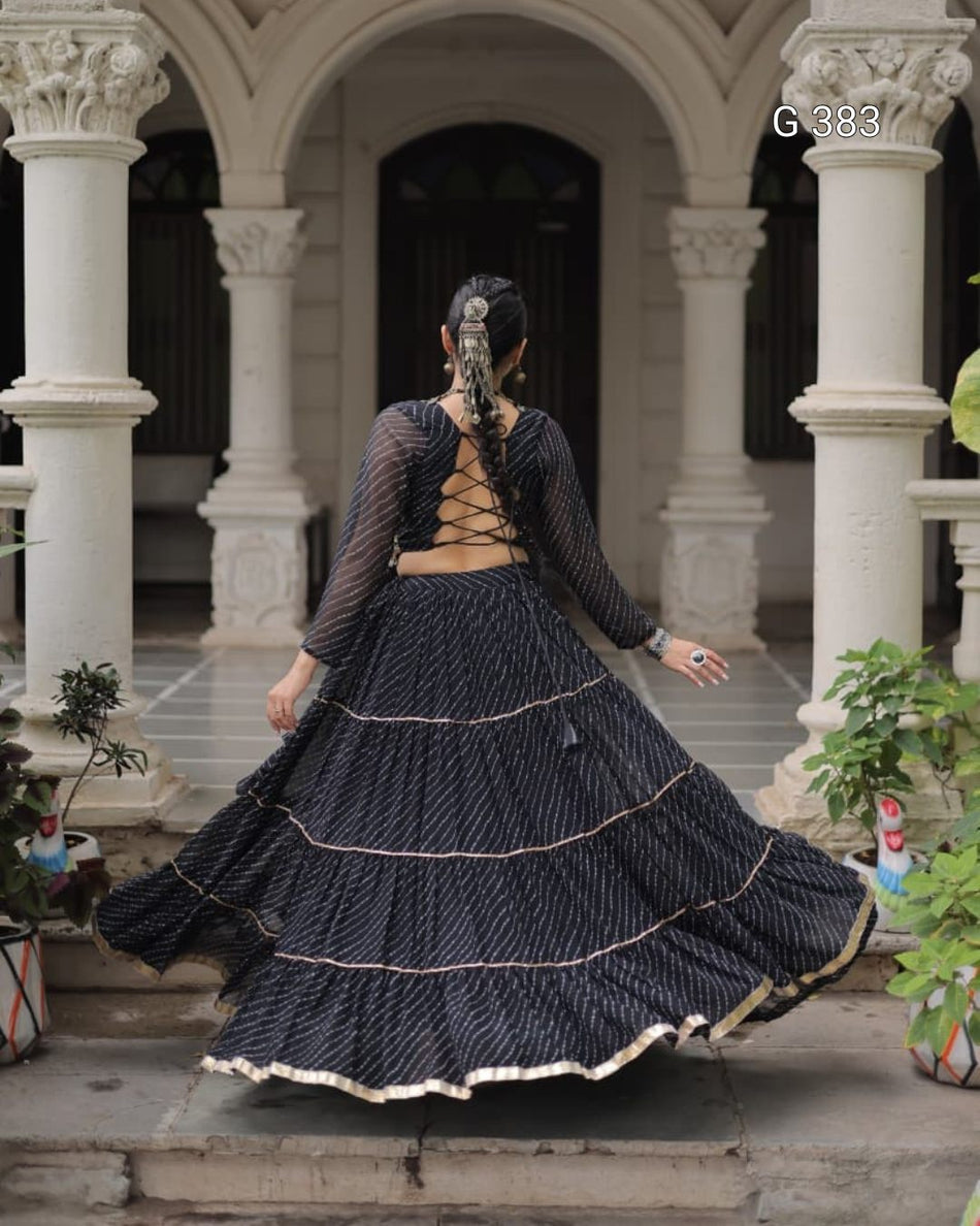 Leheriya Print Lehenga with Gota-Patti & Mirror Lace – G 383