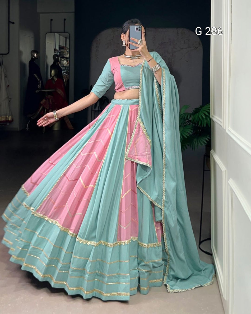 Sequins & Thread Embroidery Pure Rayon Georgette Lehenga with Mirror Work Blouse – G 286 Light Pink