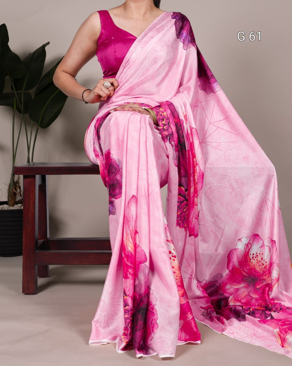 Satin Silk Printed Saree – G 61