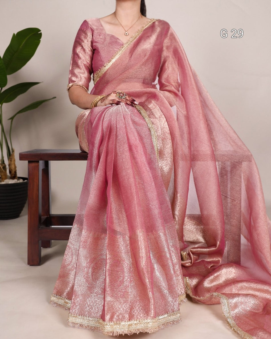 Tissue Shimmer Saree with Zari Weaving & Sequins Lace Border – G 29