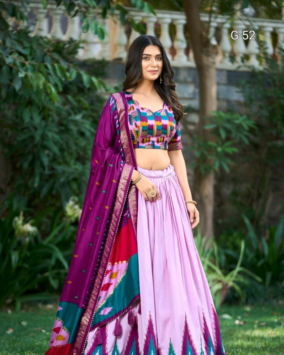 Tussar Silk Lehenga with Foil Print & Heavy Tassels – G 52