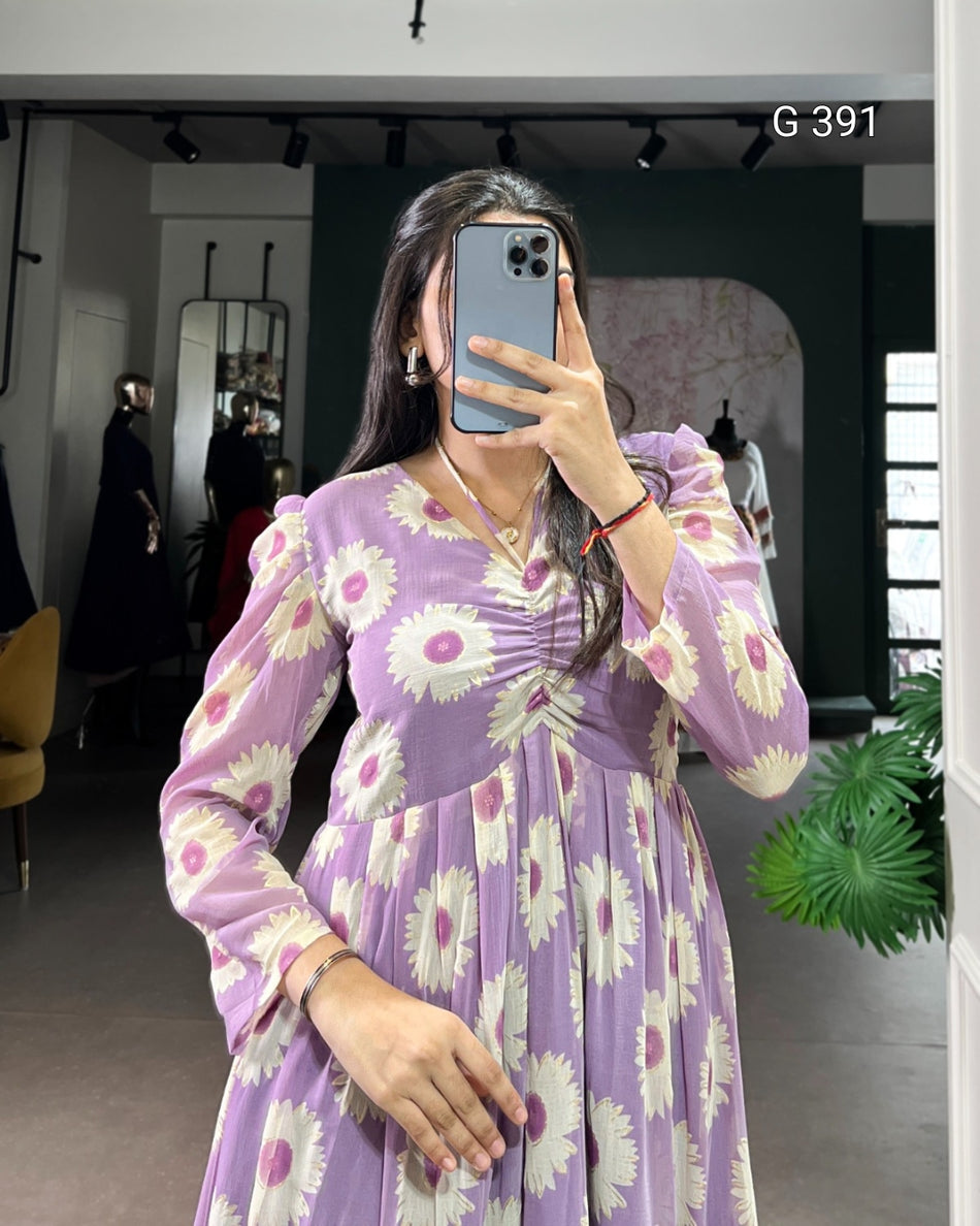 Weightless Marbal Frock with Floral & Foil Work - G 391