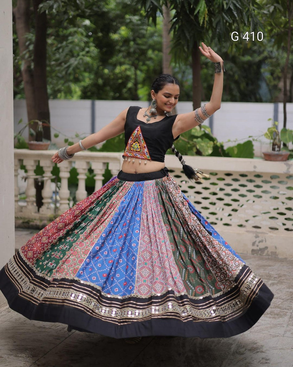 Cotton Printed Lehenga with Gota-Patti & Mirror Lace Top – G 410 Multi