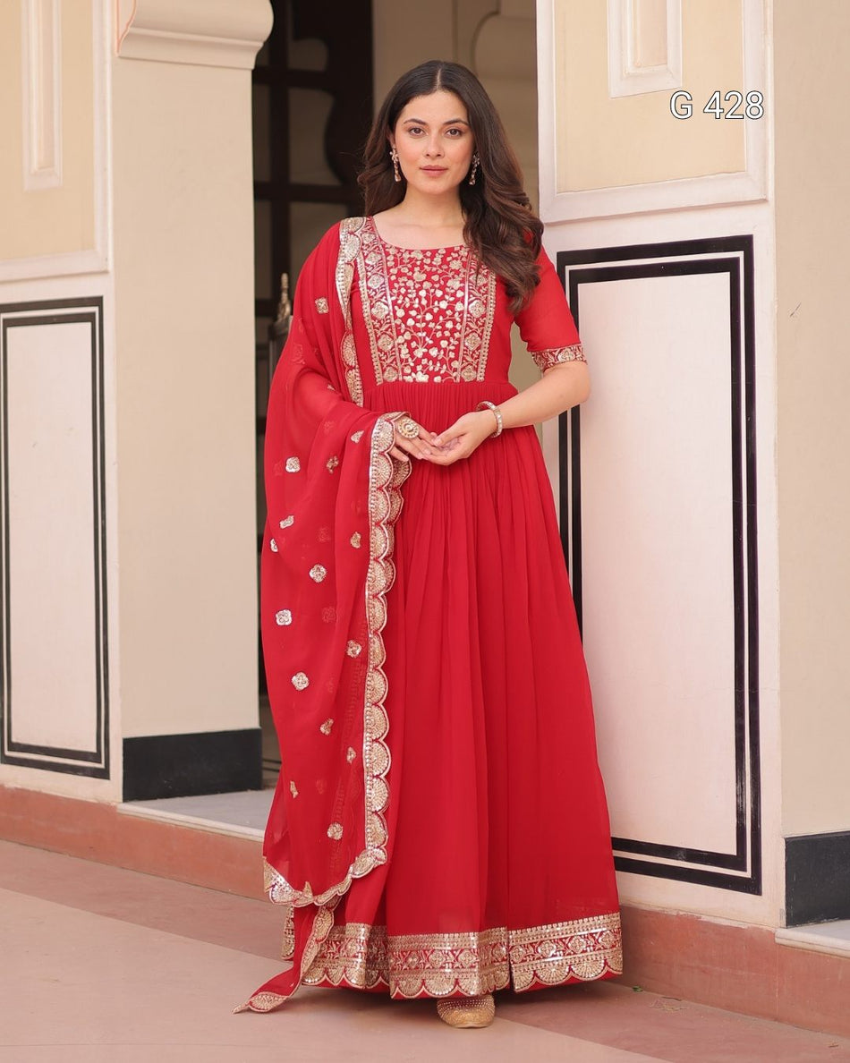 Faux Blooming Gown with Zari & Sequins Embroidery – G 428