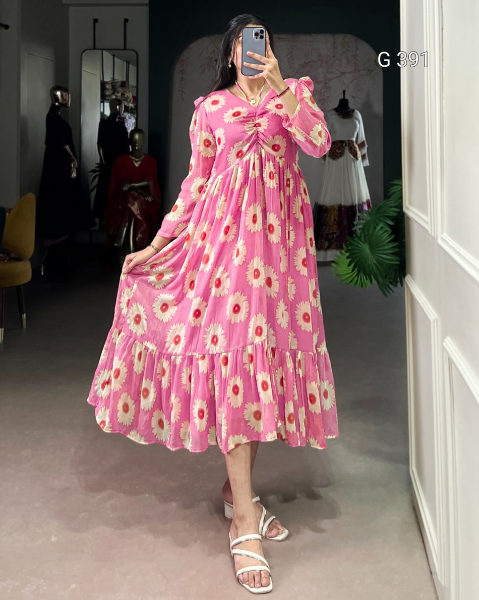 Weightless Marbal Frock with Floral & Foil Work - G 391