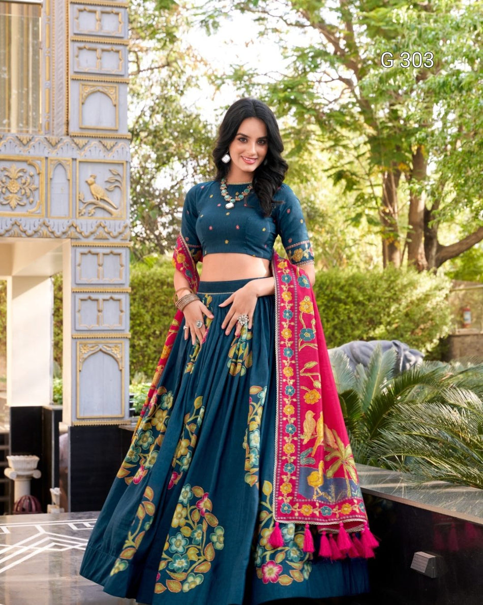 Tasar Silk Lehenga with Printed & Foil Work – G 303