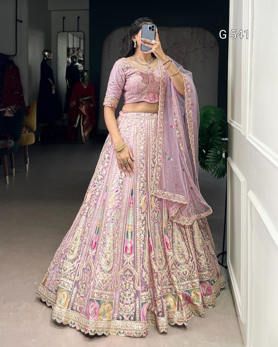Beautiful Pastel Lehenga Choli with Embroidery Detail - G 541