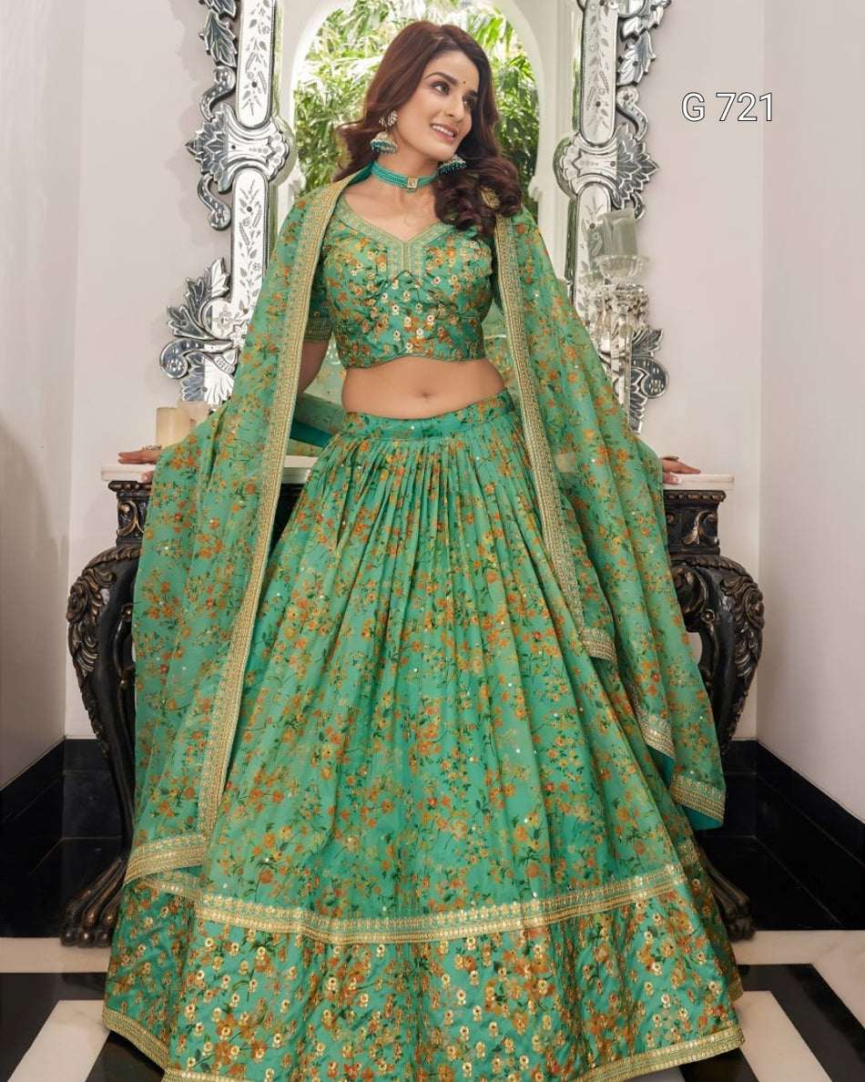Designer Sea Green Lehenga with Sequins Detailing G 721