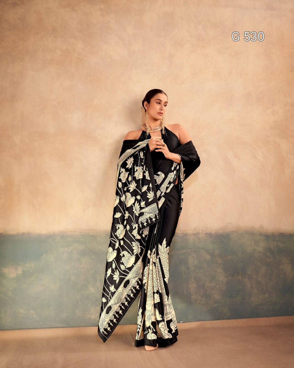 Stylish Kalamkari Satin Sarees with Timeless Appeal -  G 530
