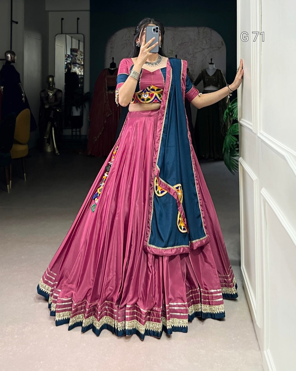 Silk Crepe Lehenga with Sequins & Thread Embroidery – G 71 Magenta Pink
