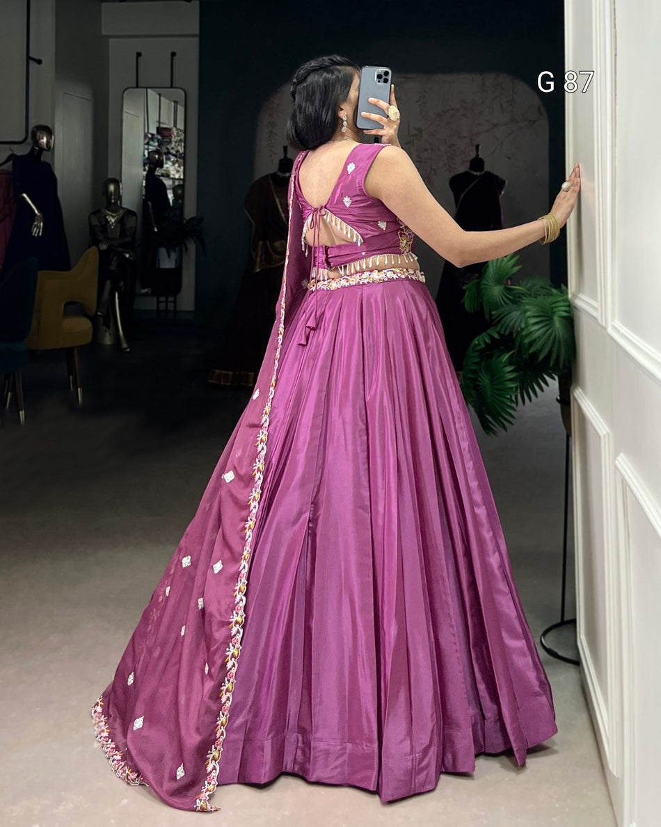 Silk Crepe Lehenga with Sequins & Thread Embroidery Work – G 87 Magenta pink