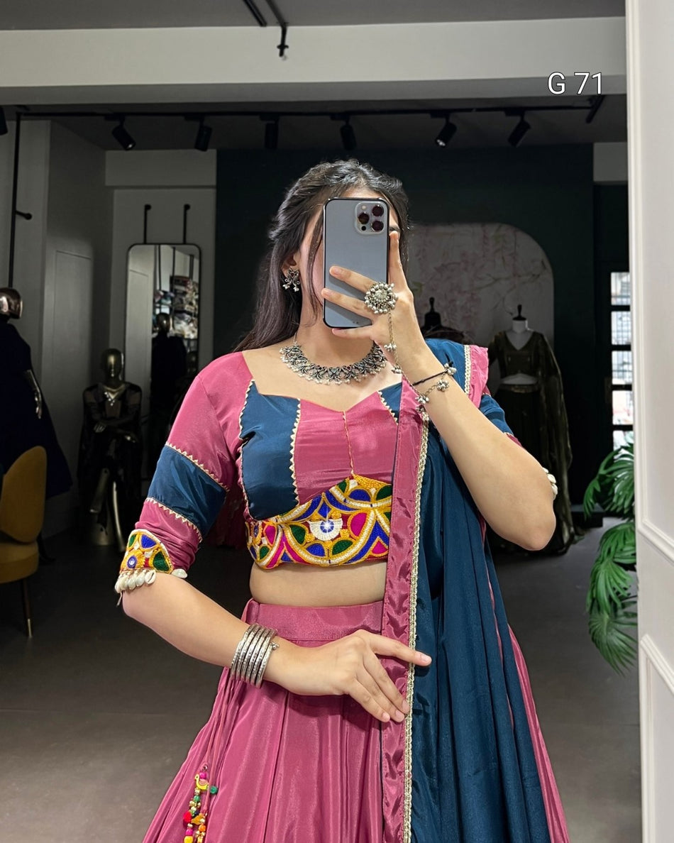 Silk Crepe Lehenga with Sequins & Thread Embroidery – G 71 Magenta Pink