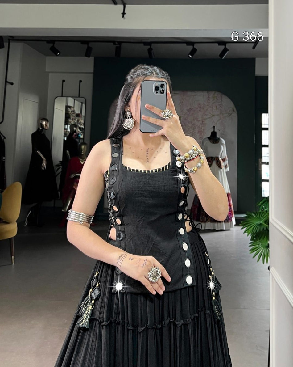 Marble Lehenga with Embossed Design & Real Mirror Work Koti – G 366