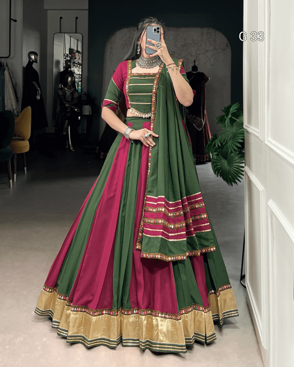 Maroon Chiffon Lehenga with Sequins & Thread Embroidery – Stitched Blouse with Mirror Gamthi Work and Dupatta - G 33 Maroon