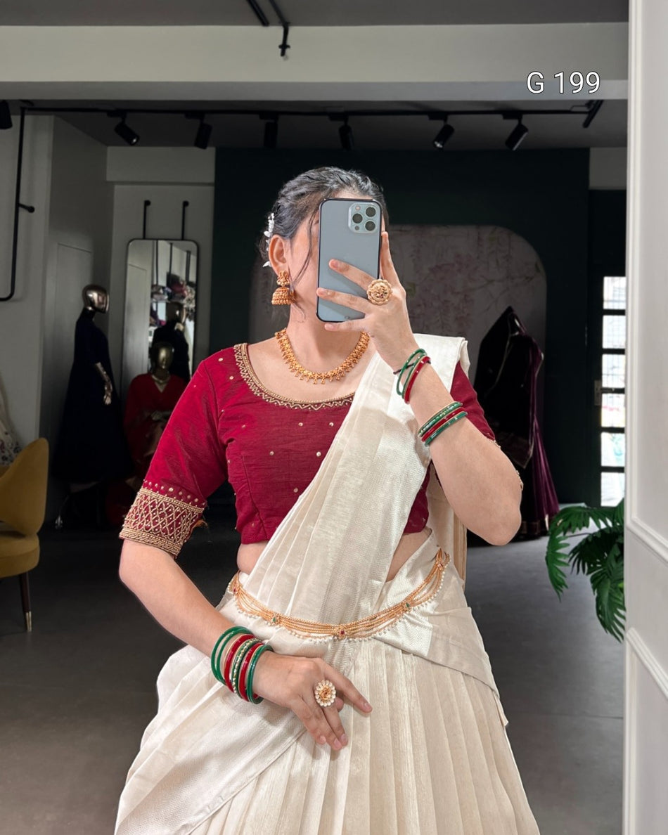 Maroon Poly Tasar Lehenga with Viscose Border and Bead Work – G 199 Maroon