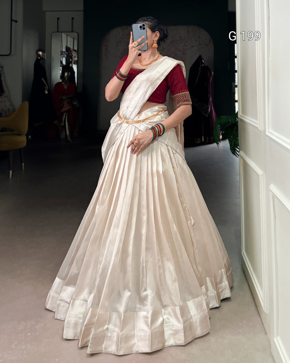 Poly Tasar Lehenga with Viscose Border and Bead Work – G 199