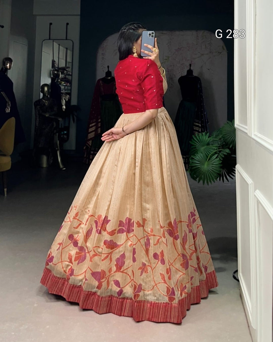 Printed Green Silk Gown with Sequins & Thread Embroidery Koti – G 283