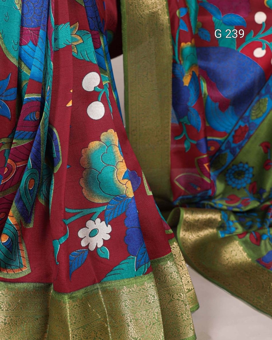 Printed Zari Weaving Tasar Silk Saree – G 239 Maroon