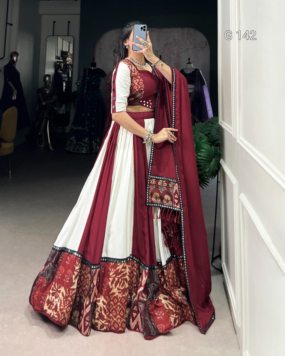 Maroon Pure Rayon Lehenga with Paper Mirror Work & Gota Patti Touch Up – Bridal Lehenga Set-G 142 Maroon