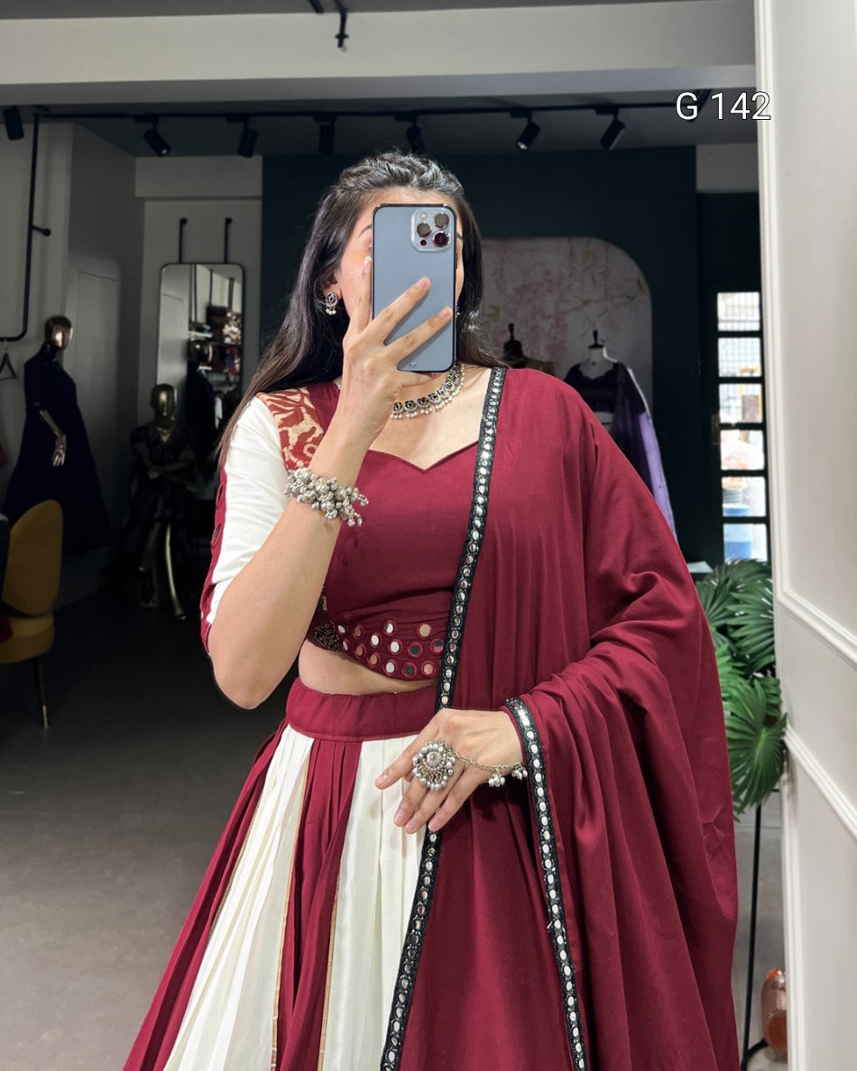 Maroon Pure Rayon Lehenga with Paper Mirror Work & Gota Patti Touch Up – Bridal Lehenga Set-G 142 Maroon