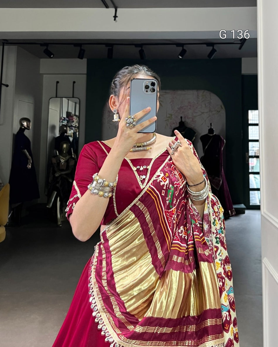 Silk Georgette Lehenga with Original Mirror Lace Touch Up & Digital Print Dupatta – G 136 Maroon