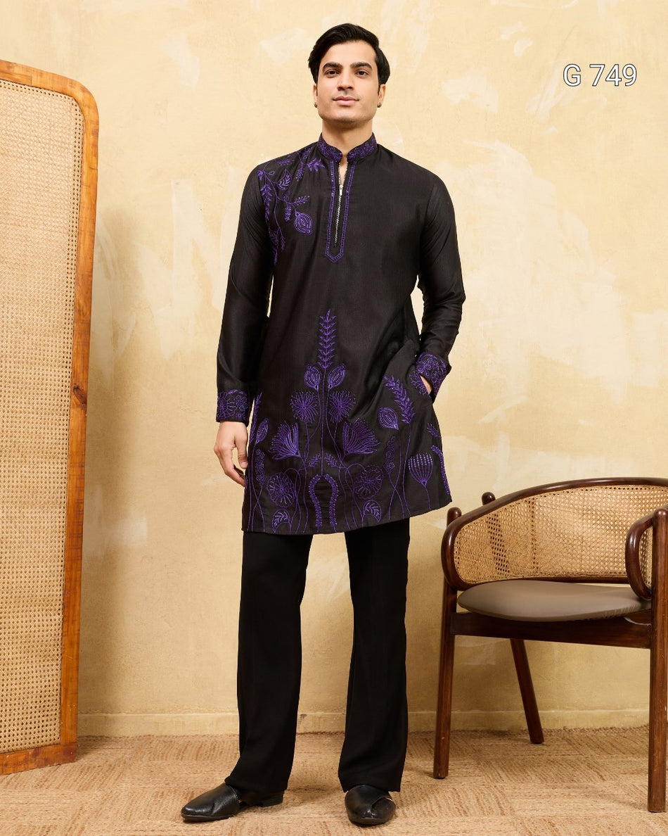Sophisticated Mens Kurta Collection with Sequence Work G 749