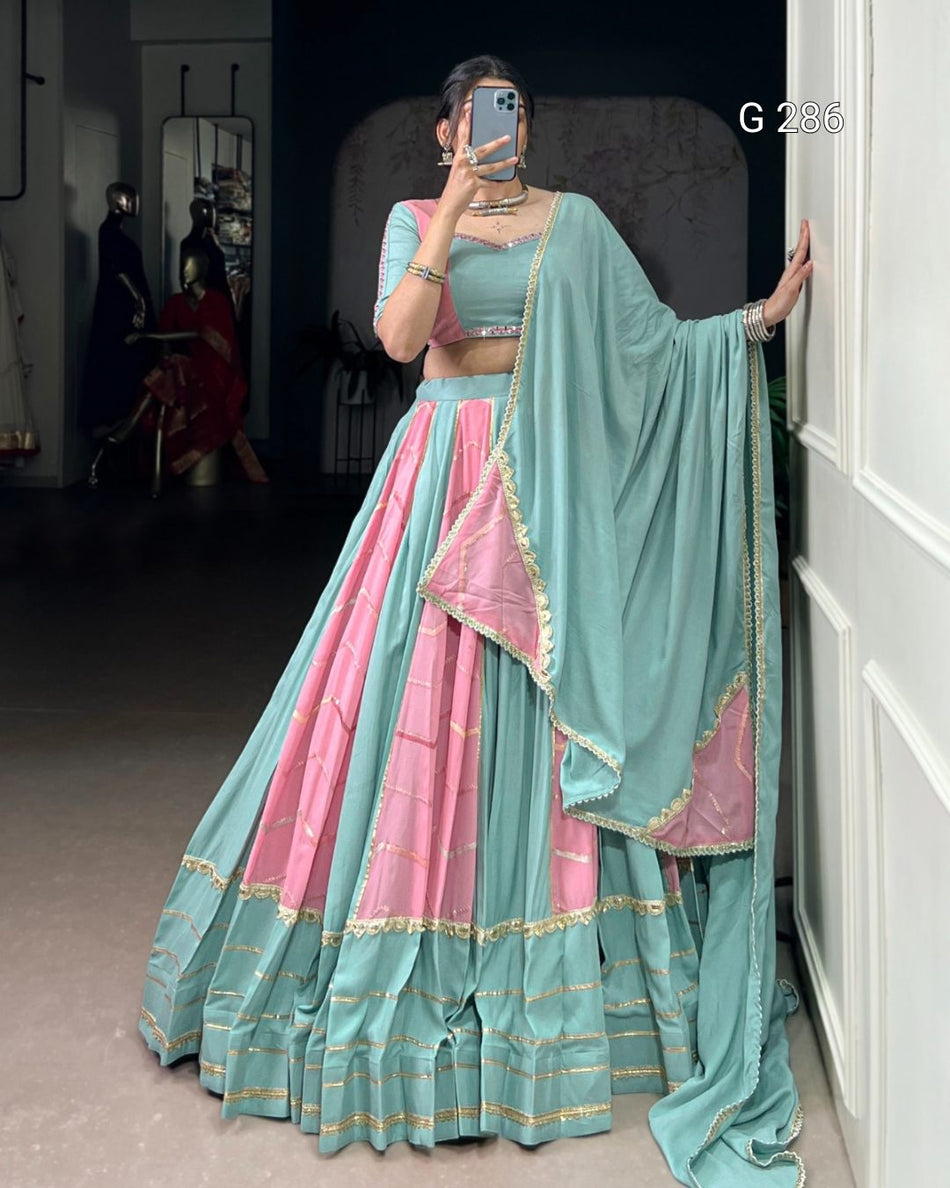 Sequins & Thread Embroidery Pure Rayon Georgette Lehenga with Mirror Work Blouse – G 286 Light Pink