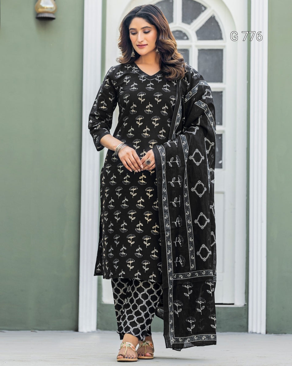 Comfortable Everyday Cotton Kurti Set for Women G 776