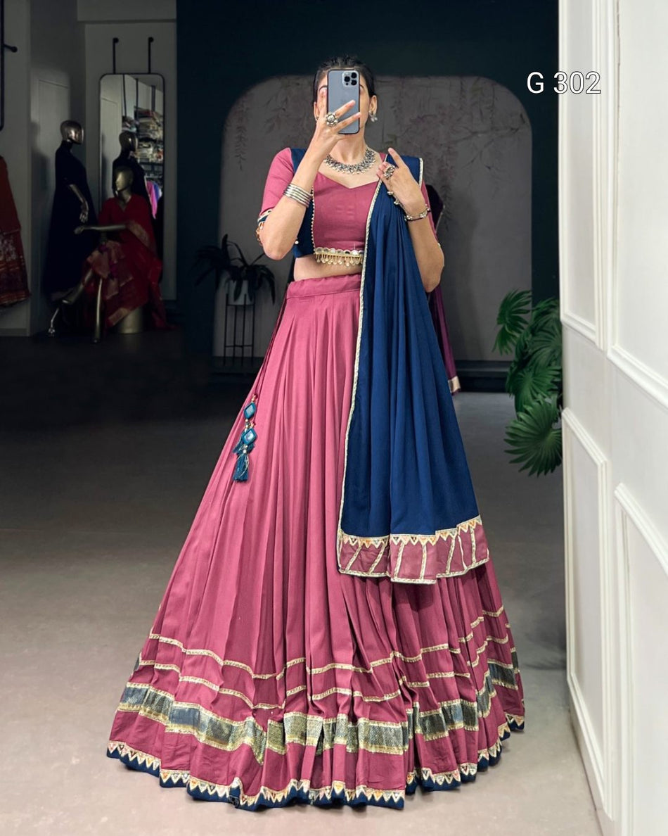 Dark Pink Pure Rayon Lehenga with Lace & Mirror Work – G 302 Dark Pink