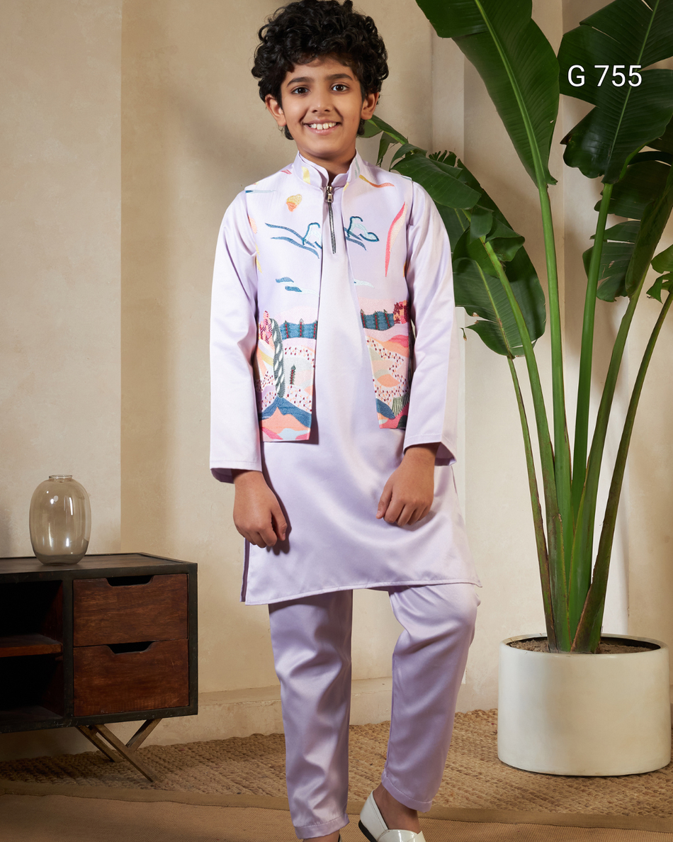 Kids Premium Koti Kurta & Pant Set | Wedding & Festival Wear for Boys - G 755