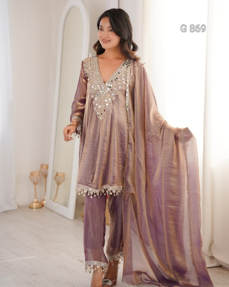Designer Kurti Pant Dupatta for Festive Wear G 869