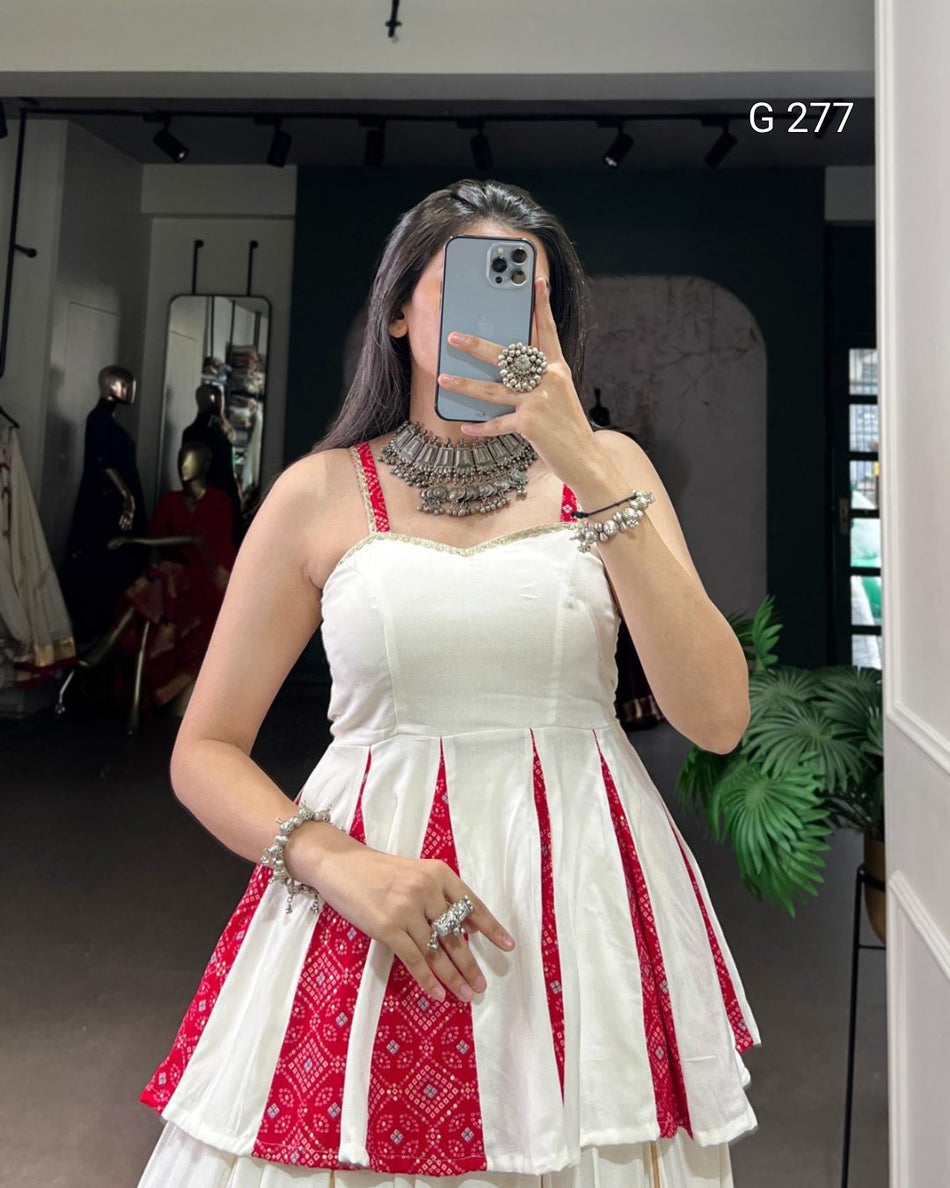 Multi Patch Pure Rayon Lehenga with Bandhej Blouse – G 277 Off White