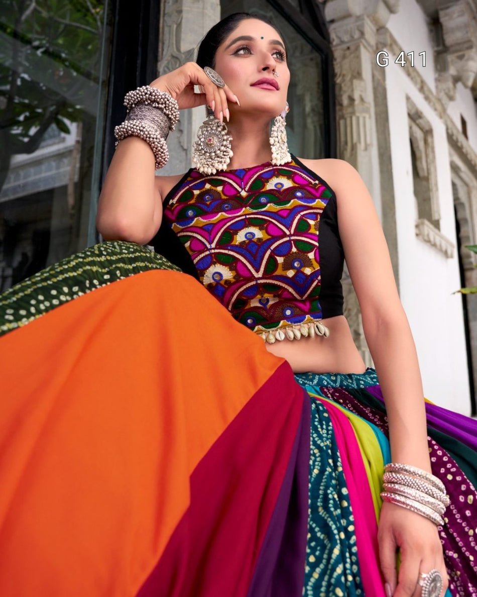 Cotton Printed Lehenga with Gota-Patti & Mirror Lace Top – G 411 Multi