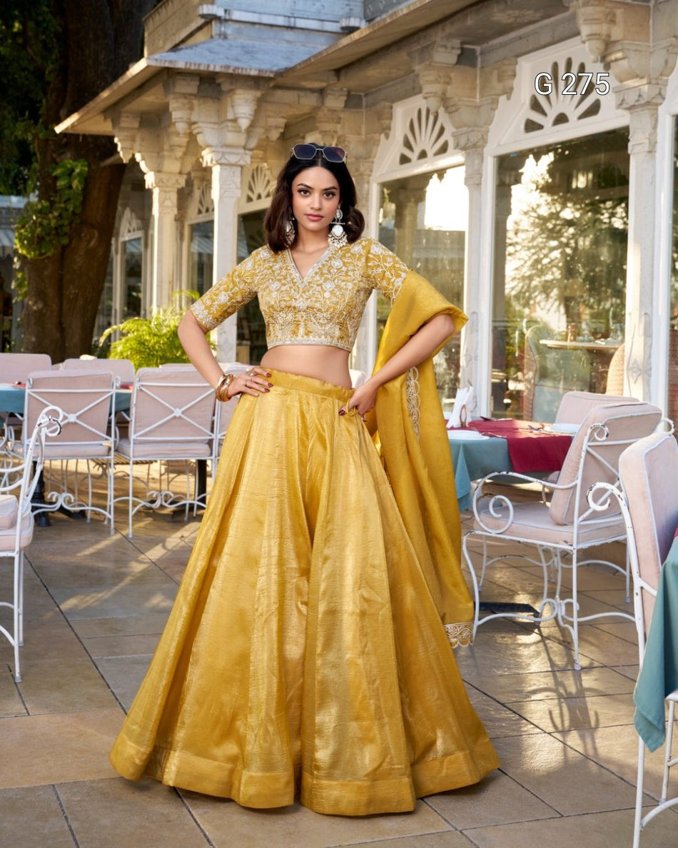 Plain Goldie Lehenga with Sequins & Thread Embroidery – G 275 Mustred
