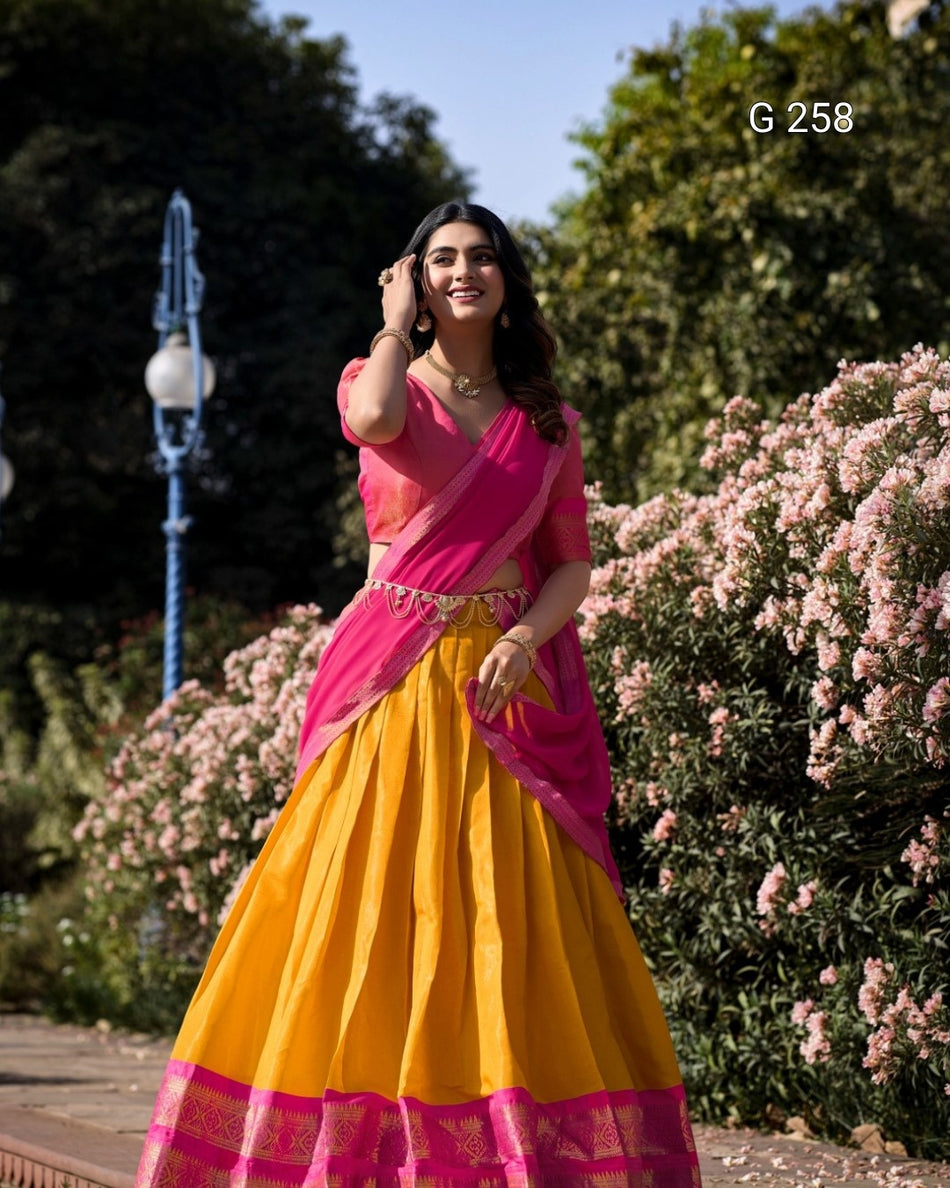 Zari Weaving Kanchipuram Lehenga with Lace Border – G 258